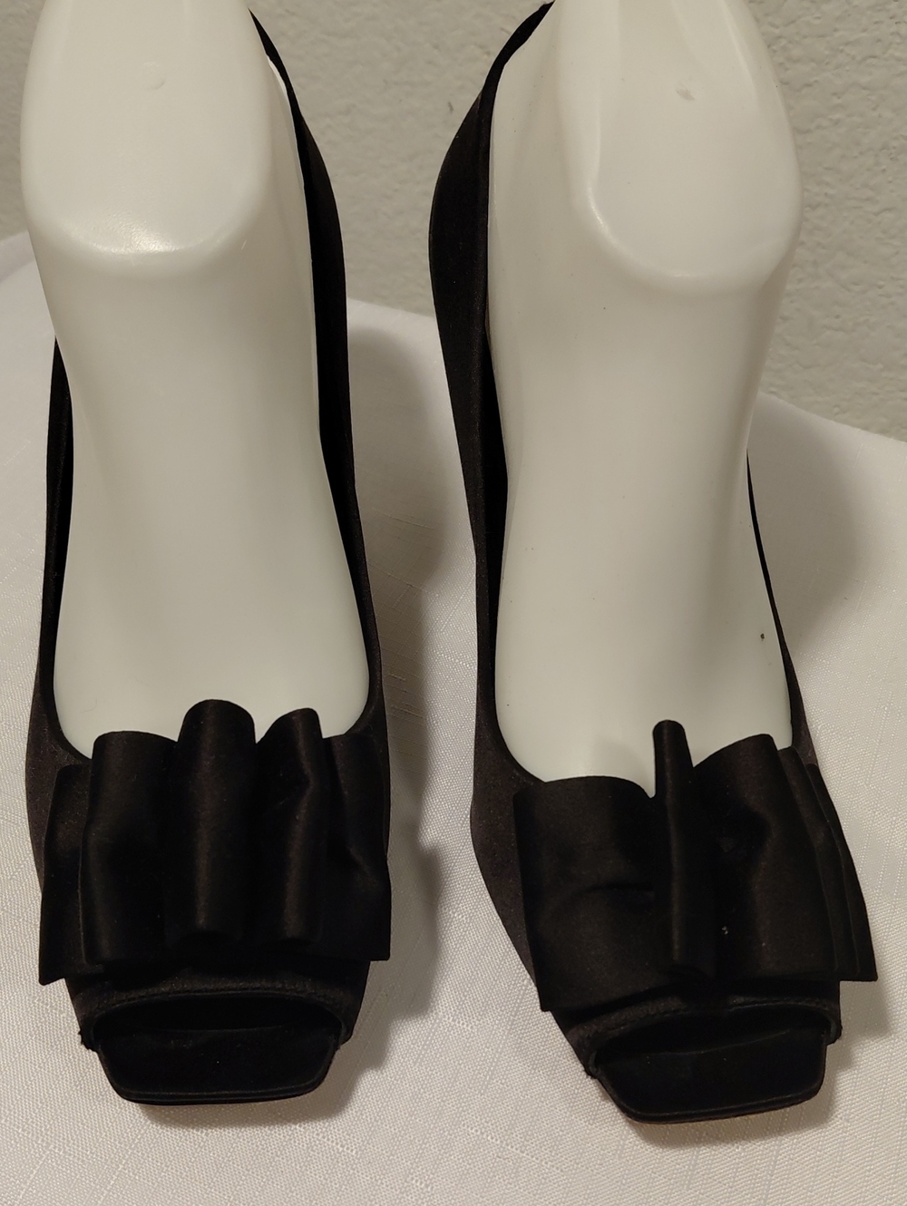 Denmar Black Satin Peep-Toe Flats